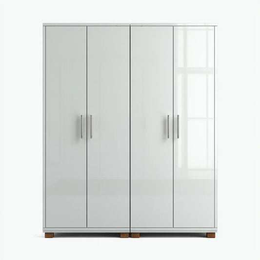 Armoire 4 portes blanche brillante 200 x 200 x 60 cm en panneaux de particules rectangulaire