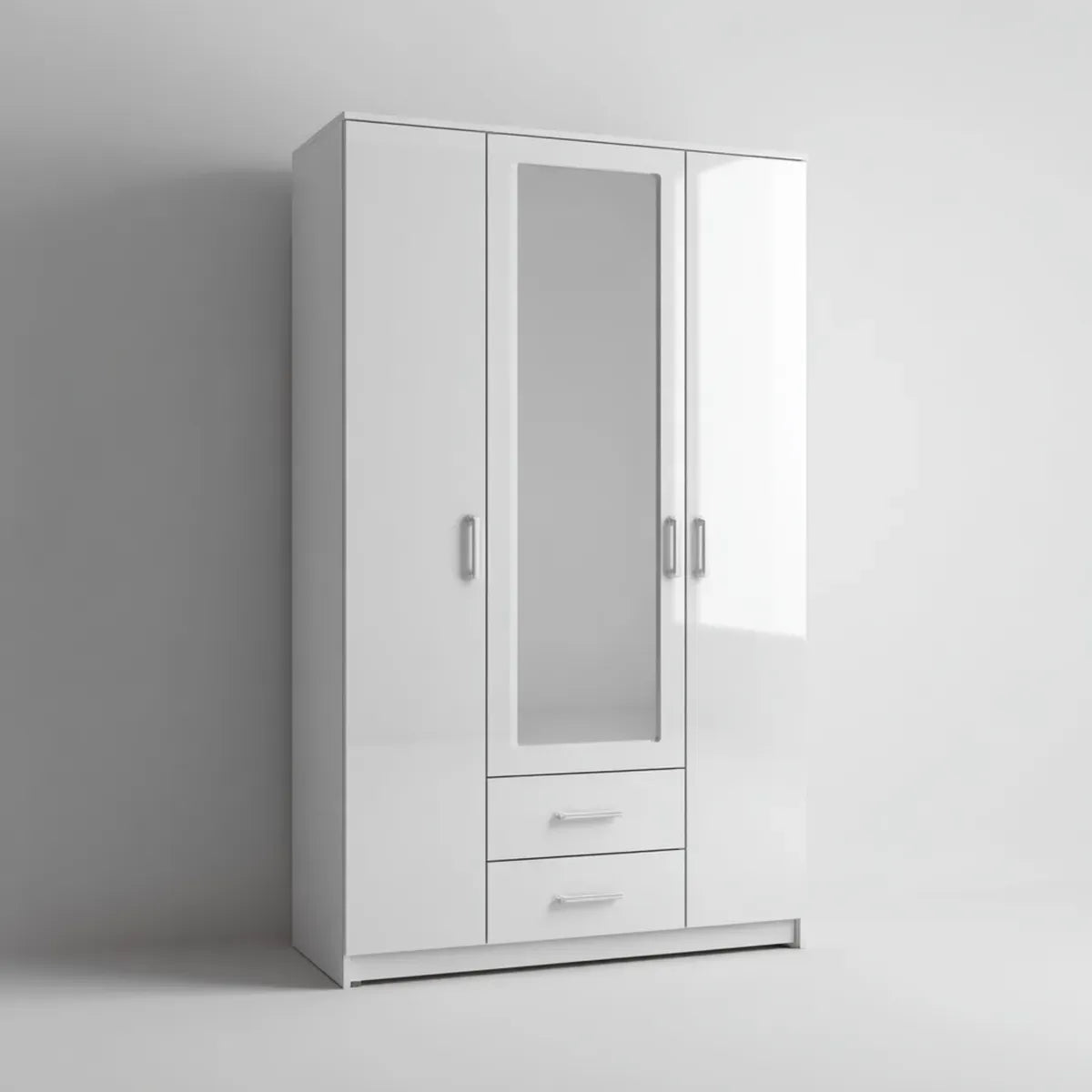 Armoire 3 portes blanche avec miroir 120 x 52 x 200 cm en panneaux de particules mélaminés