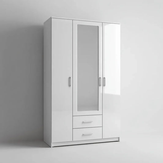 Armoire 3 portes blanche avec miroir 120 x 52 x 200 cm en panneaux de particules mélaminés