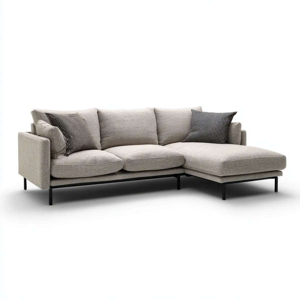 Canapé d'angle droit 3 places gris clair avec méridienne 250 x 160 cm polyester forme L