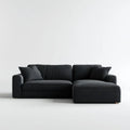 Canapé d'angle 3 places noir en velours côtelé de polyester 240 x 160 x 85 cm