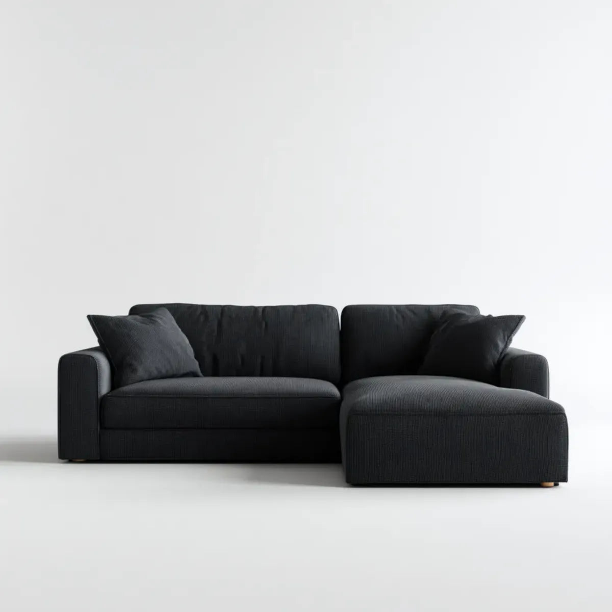 Canapé d'angle 3 places noir en velours côtelé de polyester 240 x 160 x 85 cm