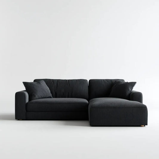 Canapé d'angle 3 places noir en velours côtelé de polyester 240 x 160 x 85 cm