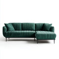 Canapé d'angle 3 places avec méridienne droite vert foncé en velours côtelé polyester 250 x 160 x 85 cm
