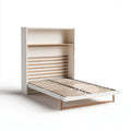 Lit escamotable vertical 1 place blanc et bois 90 x 190 cm en panneaux MDF mélaminés rectangulaire avec étagères de rangement