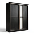 Armoire de chambre 3 portes coulissantes noire et blanche 180 x 60 x 200 cm en panneaux MDF et verre dépoli rectangulaire