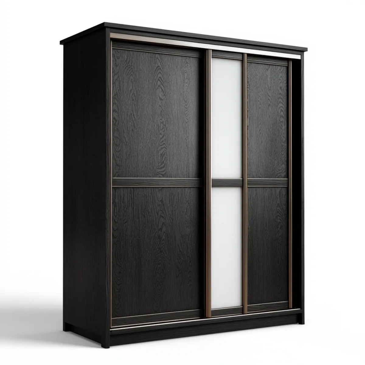 Armoire de chambre 3 portes coulissantes noire et blanche 180 x 60 x 200 cm en panneaux MDF et verre dépoli rectangulaire