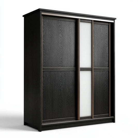 Armoire de chambre 3 portes coulissantes noire et blanche 180 x 60 x 200 cm en panneaux MDF et verre dépoli rectangulaire