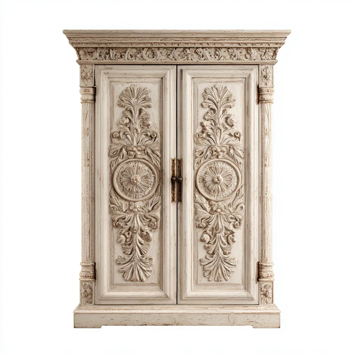 Armoire de chambre à 2 portes en bois massif de manguier blanc vieilli 110 x 50 x 200 cm