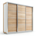 Armoire à portes coulissantes chêne clair blanc en panneaux de particules mélaminés et aluminium rectangulaire H 200 x L 180 x P 60 cm
