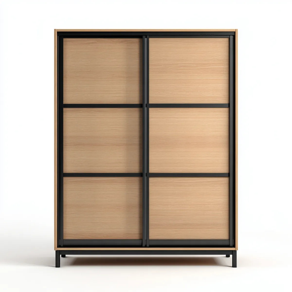 Armoire de chambre à portes coulissantes chêne clair et noir 120 x 60 x 200 cm en panneaux MDF rectangulaire