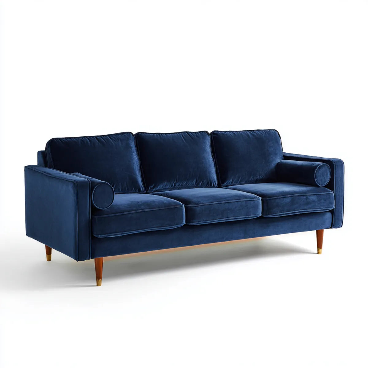 Canapé 3 places droit bleu marine en velours polyester 220 x 90 x 85 cm