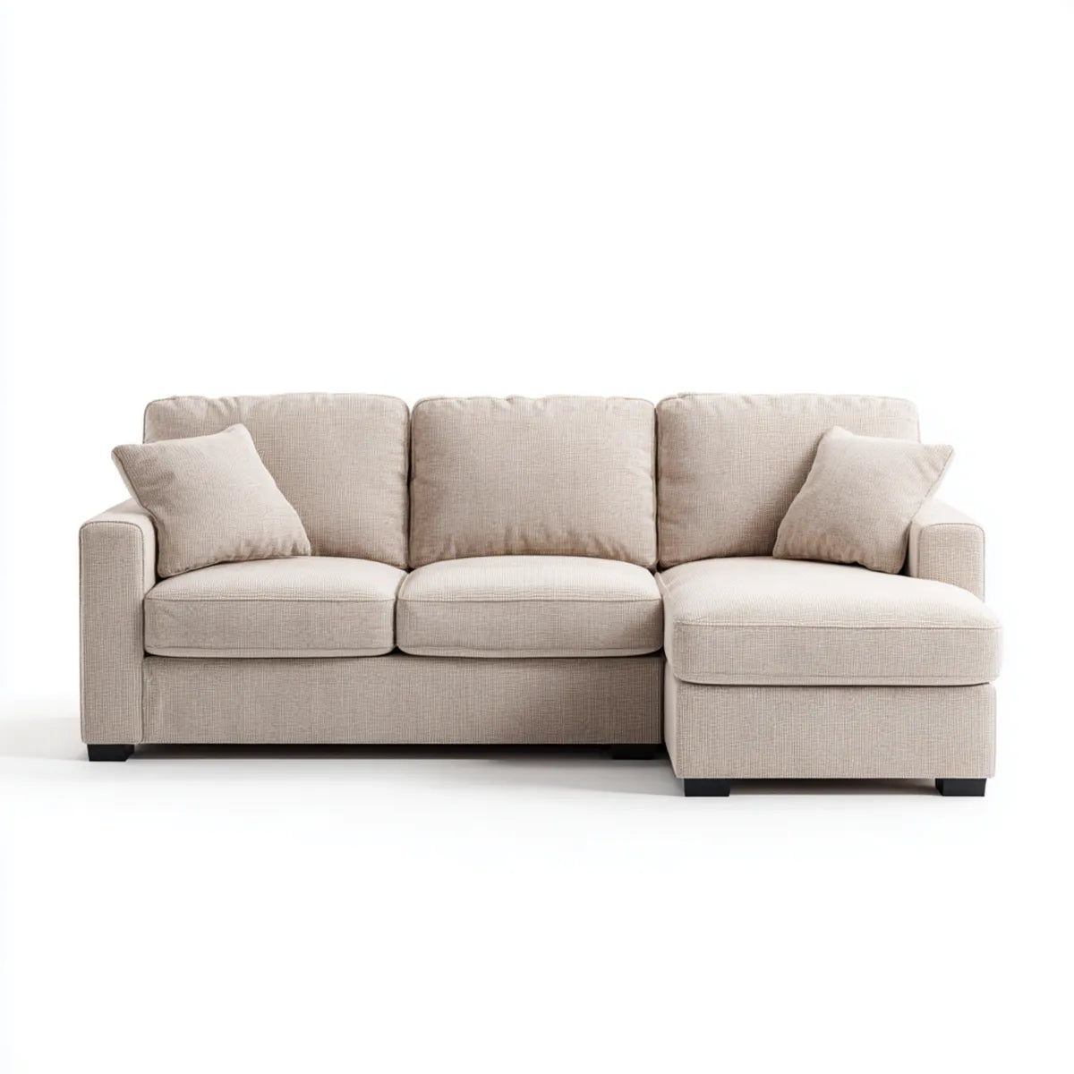 Canapé d'angle 3 places avec méridienne à droite beige 250 x 160 x 88 cm en polyester forme L