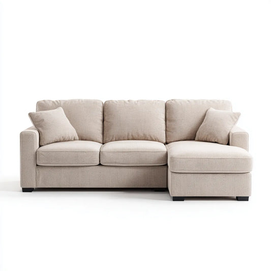 Canapé d'angle 3 places avec méridienne à droite beige 250 x 160 x 88 cm en polyester forme L
