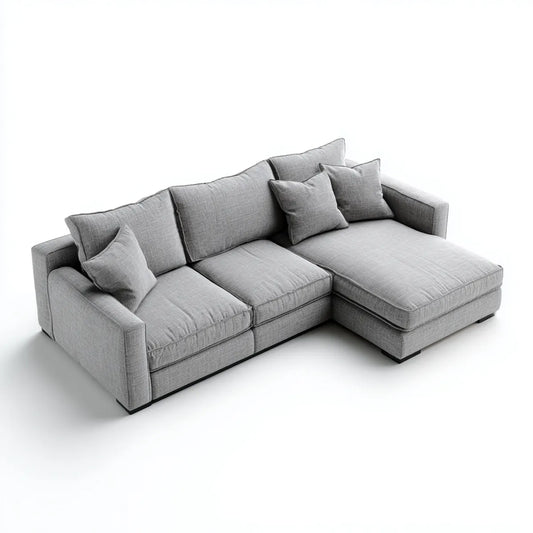 Canapé d'angle droit 4 places gris en polyester forme L 270 x 165 x 85 cm