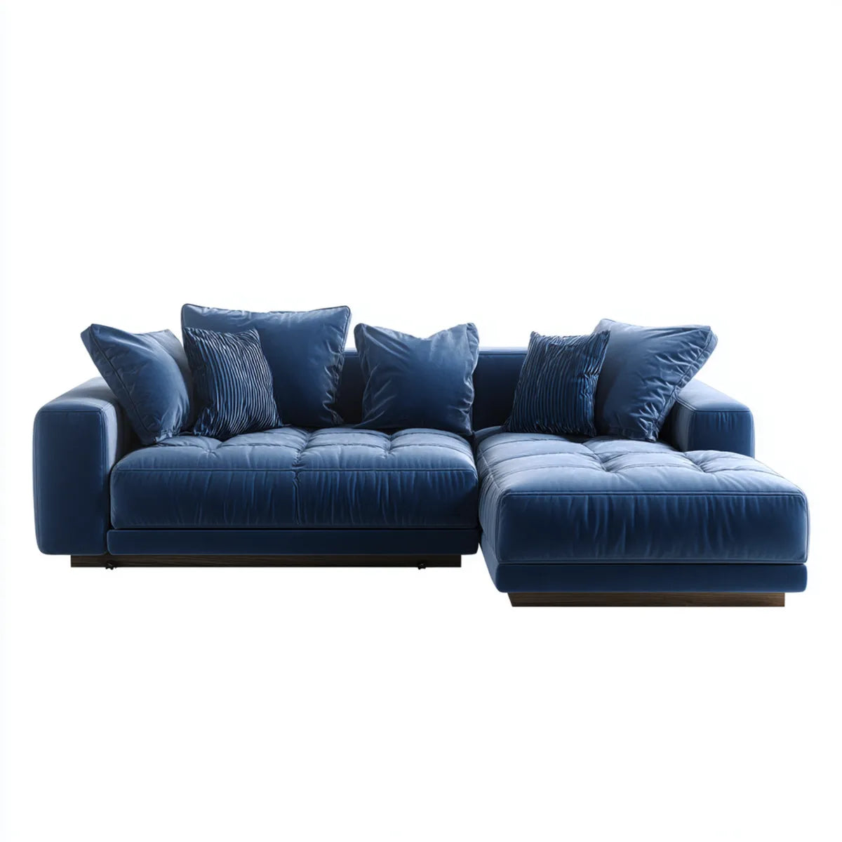 Canapé d'angle 3 places bleu marine avec méridienne droite en velours polyester 280 x 165 x 85 cm