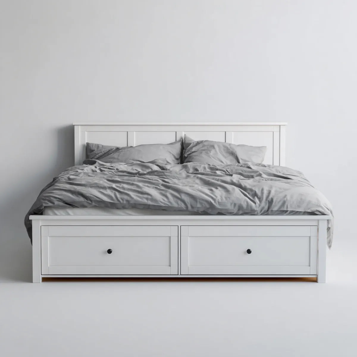 Lit adulte avec rangement 2 tiroirs blanc 160 x 200 cm en pin massif rectangulaire