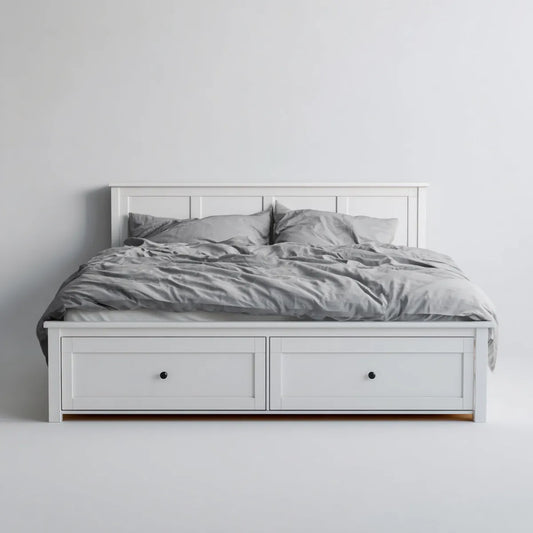 Lit adulte avec rangement 2 tiroirs blanc 160 x 200 cm en pin massif rectangulaire