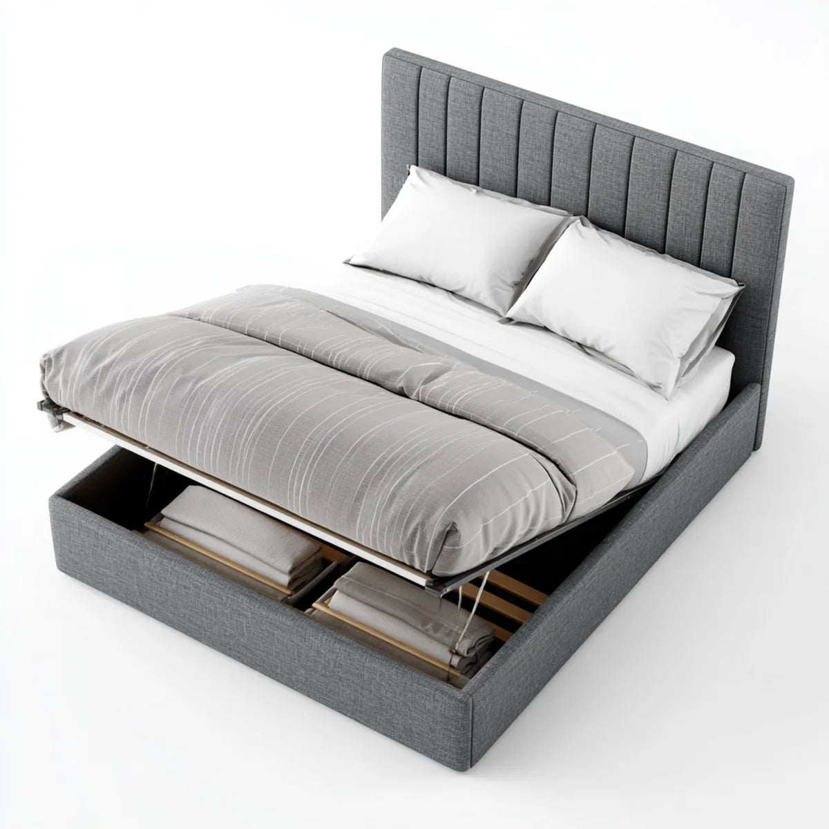 Lit coffre double gris 160 x 200 cm en polyester rectangulaire