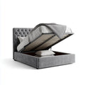 Lit coffre 160 x 200 cm gris en polyester avec tête de lit capitonnée rectangulaire