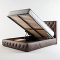 Lit coffre double en similicuir PU marron 160 x 200 cm avec sommier à lattes relevable