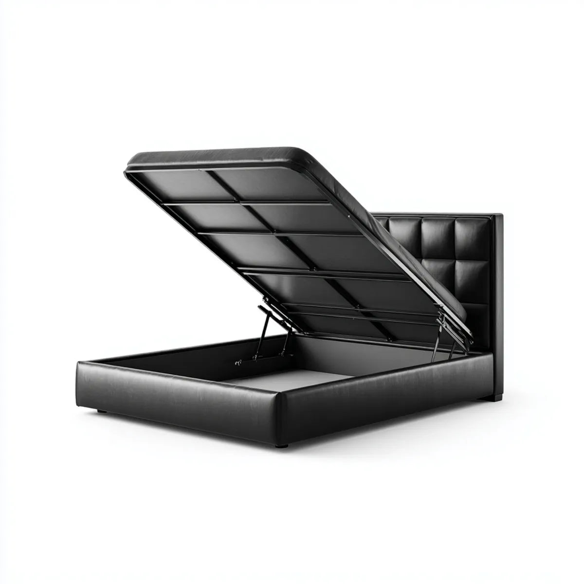 Lit coffre 160 x 200 cm noir en cuir synthétique PU rectangulaire