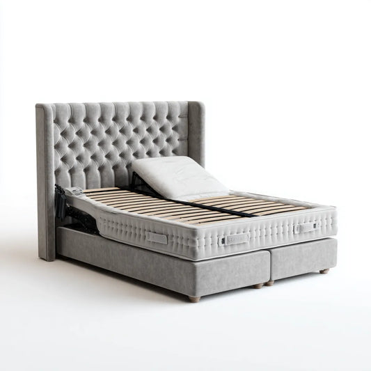 Lit coffre 160 x 200 cm gris en velours polyester avec tête de lit capitonnée et sommier relevable